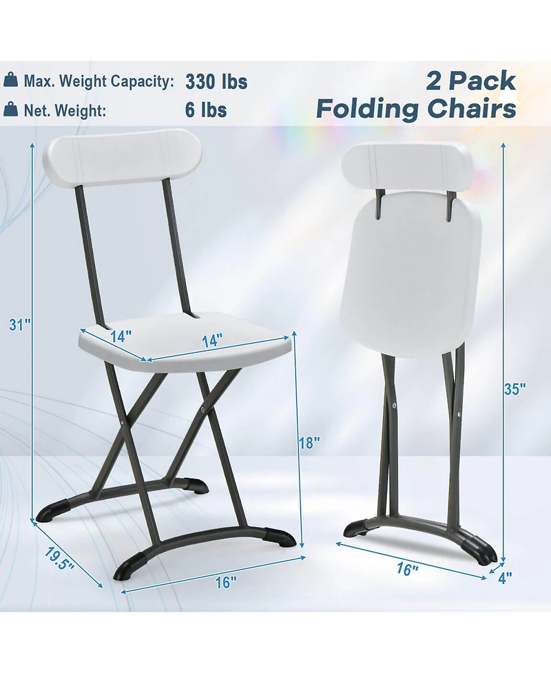 Sugift 2 Pieces Outdoor Folding Chair Set with Sturdy Frame and Ergonomic Backrest-White