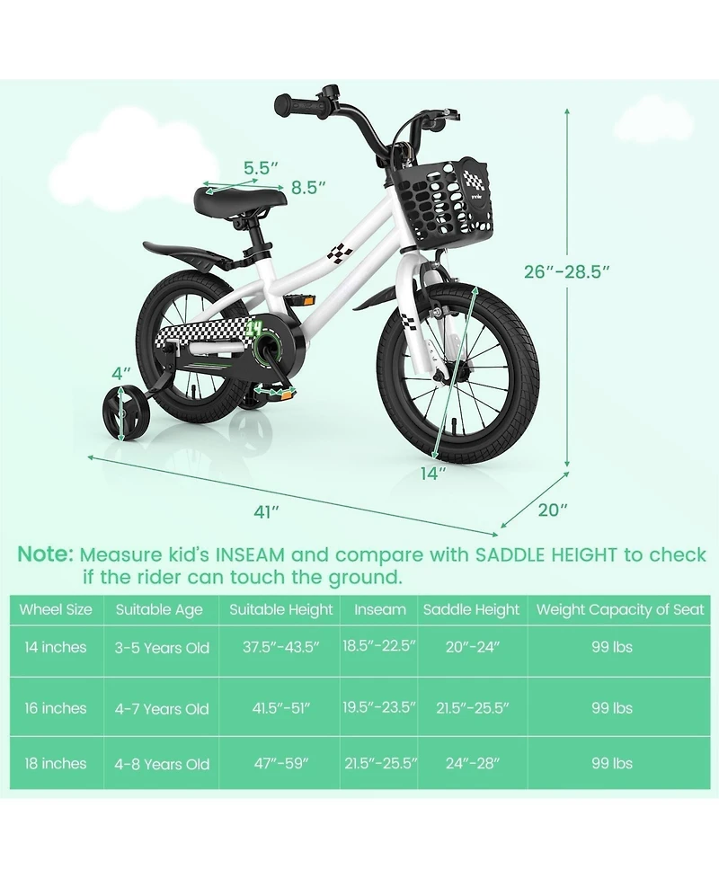 Hongge 14 Inch Kids Bike with 2 Training Wheels for 3-5 Years Old