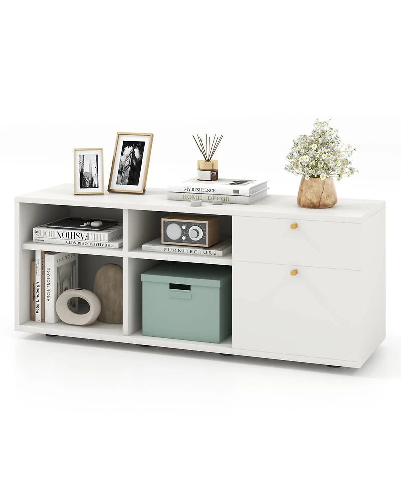 Sugift Storage Cabinet Tv Console Cabinet with 2 Drawers and 4 Cubes for Entryway