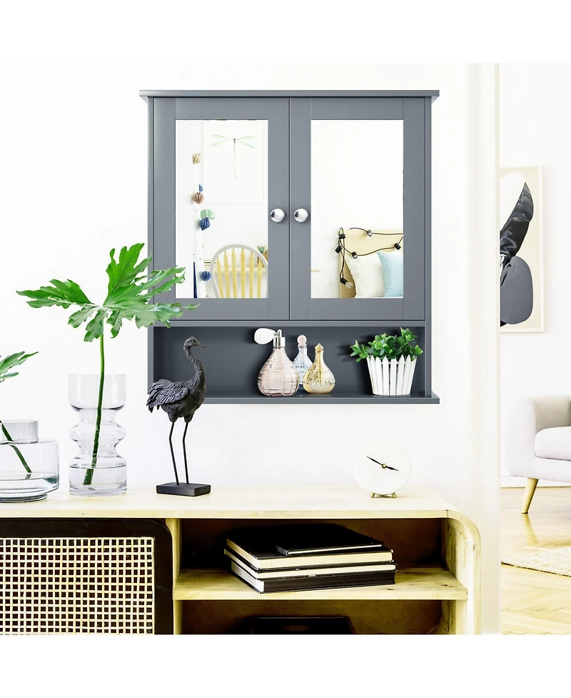Sugift Bathroom Wall Mount Mirror Cabinet Organizer-Gray
