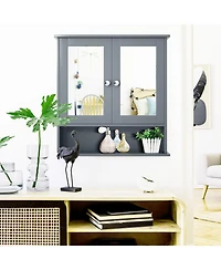 Sugift Bathroom Wall Mount Mirror Cabinet Organizer-Gray