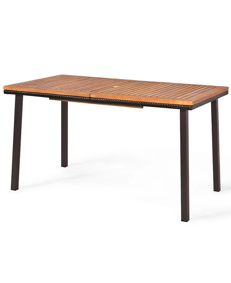 Sugift 55 Inch Patio Acacia Dining Table with Umbrella Hole