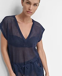 Dkny Women's Mesh Drawstring Tunic Swim Cover-Up