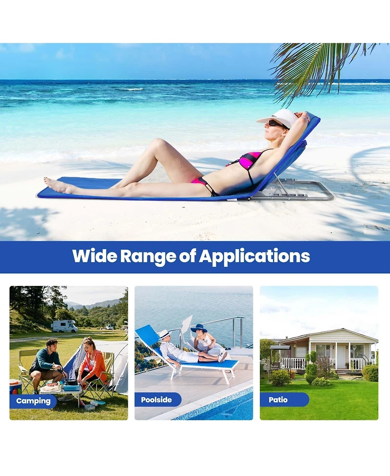 Sugift 3 Pieces Beach Lounge Chair Mat Set 2 Adjustable Lounge Chairs with Table Stripe-Blue
