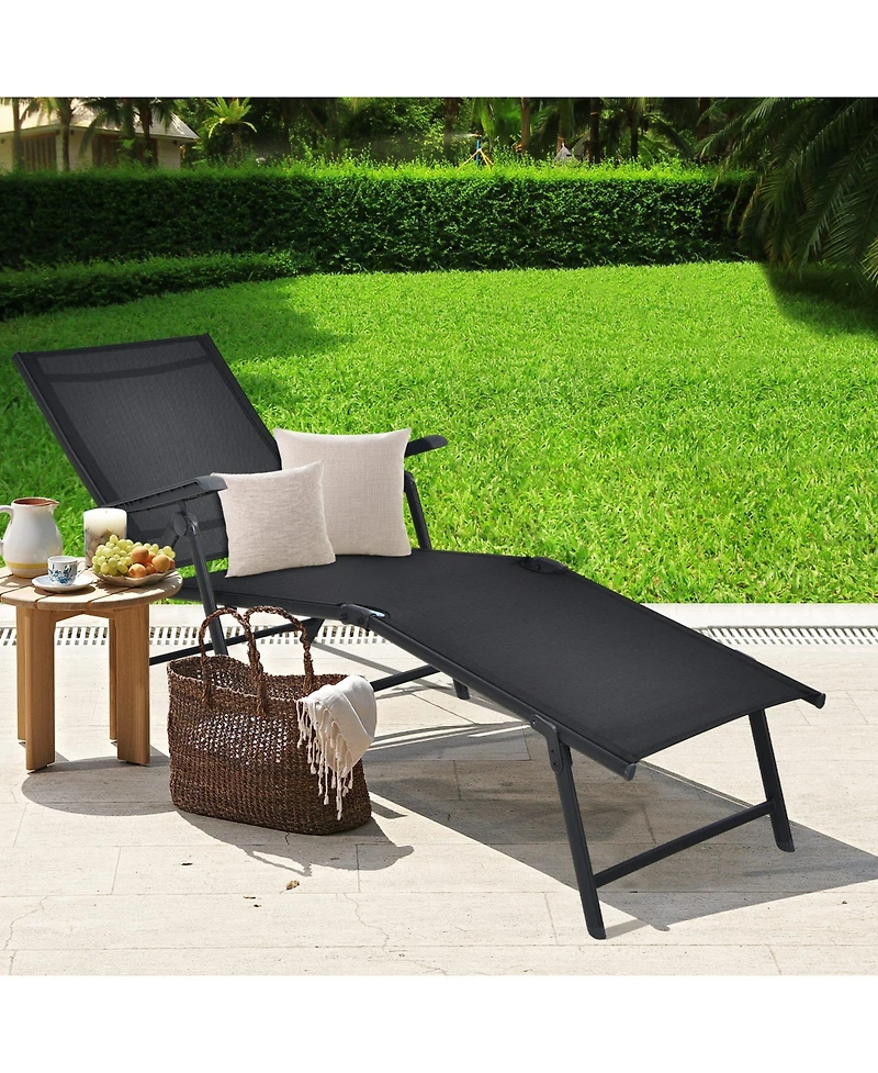 Sugift Patio Foldable Chaise Lounge Chair with Backrest and Footrest-Black