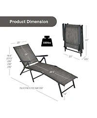 Sugift 2 Pieces Foldable Chaise Lounge Chair with 2-Position Footrest-Gray