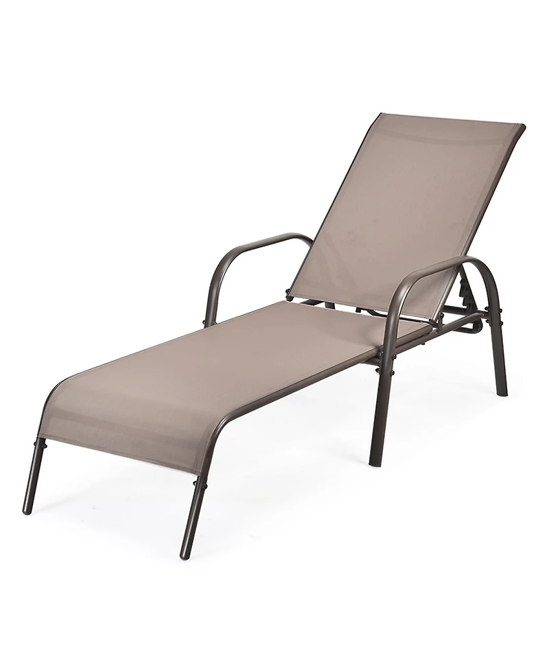 Sugift 2 Pcs Outdoor Patio Lounge Chair Chaise Fabric with Adjustable Reclining Armrest-Brown