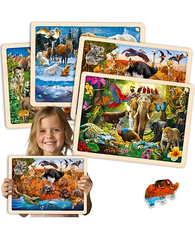 Quokka 4x36 Realistic Wooden Montessori Puzzles for Kids Ages 4-6