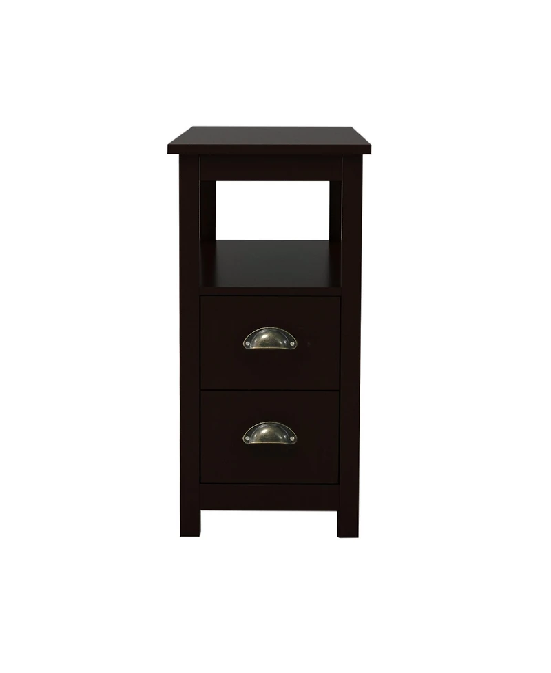 Compact End Table Nightstand – Narrow Bedside Table with Drawers & Shelf for Bedroom or Sofa Side