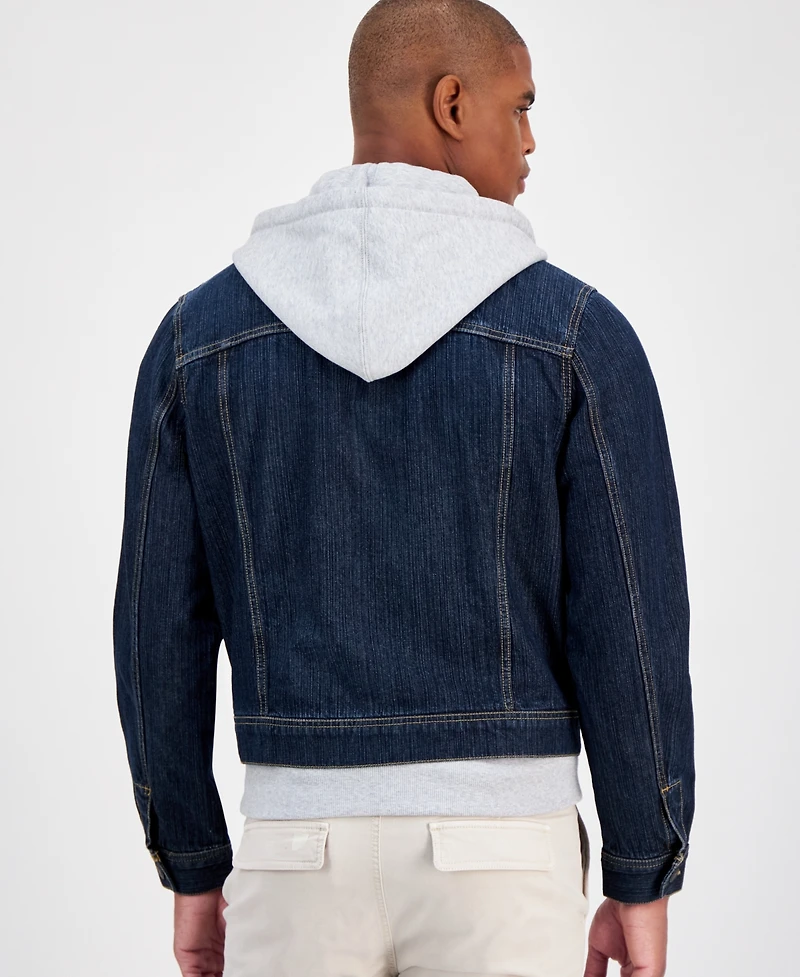 Sun + Stone Men's Reeves Trucker Hooded Denim Jacket, Created for Macy's