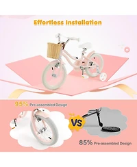 Hongge 14-Inch Kids Bike with Training Wheels and Adjustable Handlebar Seat-Pink