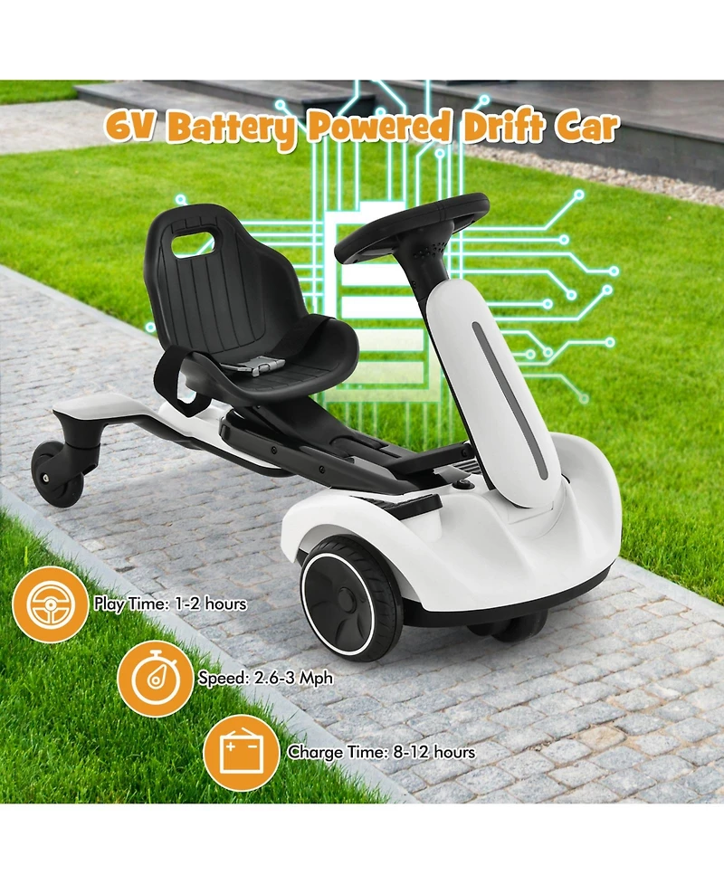 Hongge 6V Kids Ride on Drift Car with 360 Spin and 2 Adjustable Heights-White