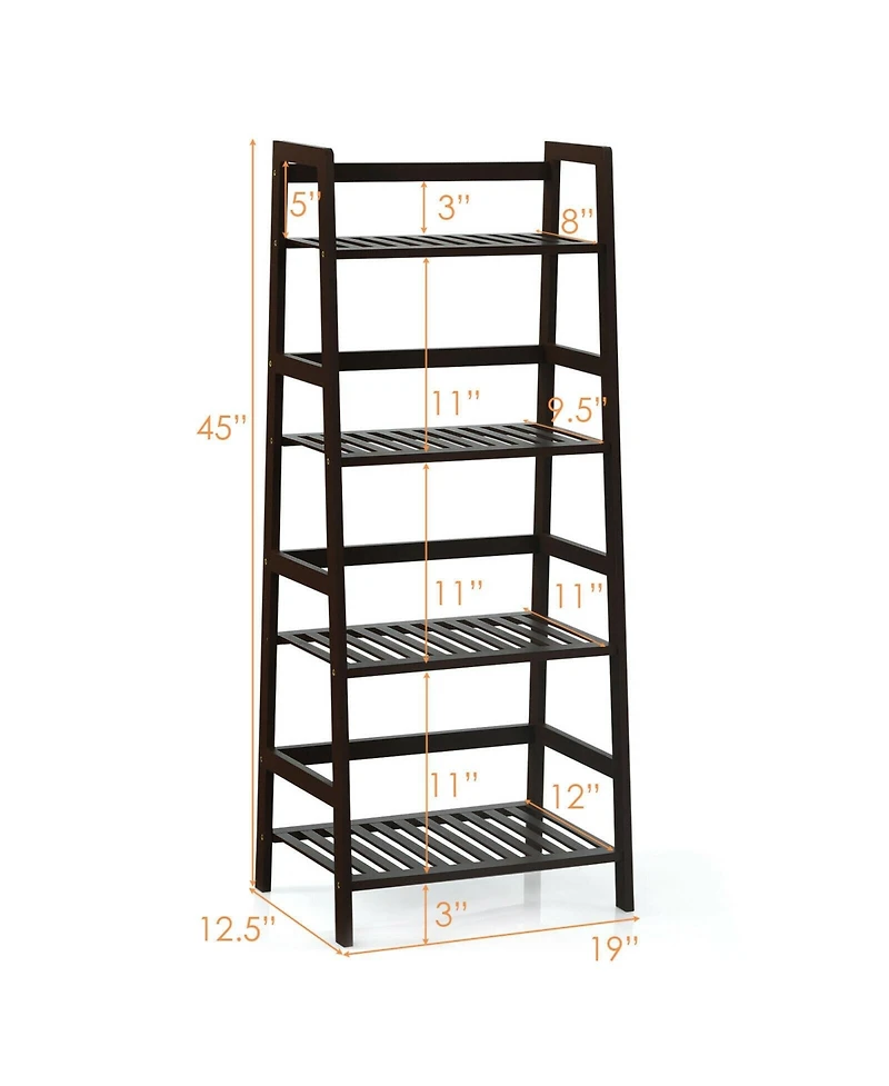 Sugift 4-Tier Bamboo Plant Rack with Guardrails Stable and Space-Saving-Brown