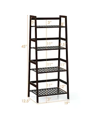 Sugift 4-Tier Bamboo Plant Rack with Guardrails Stable and Space-Saving-Brown