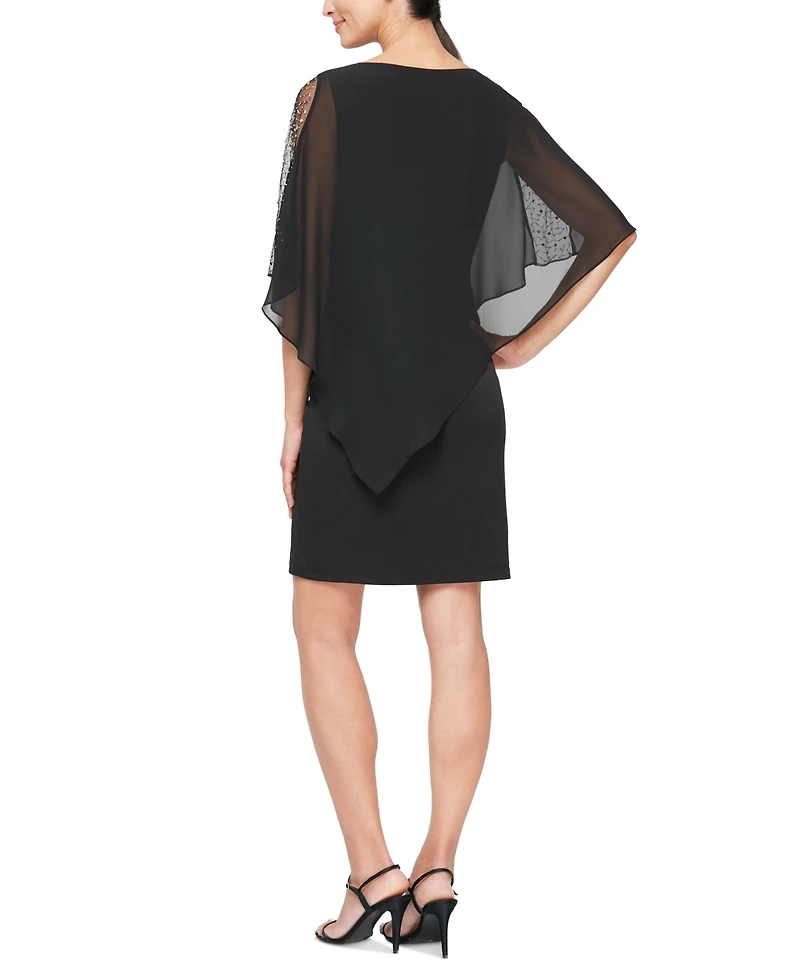 Sl Fashions Women's Chiffon-Cape-Sleeve Sheath Dress