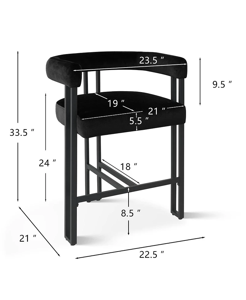 Set of 3 Modern Velvet Counter Stools,Armrest Chairs for Kitchen with Legs Design-Maison Boucle
