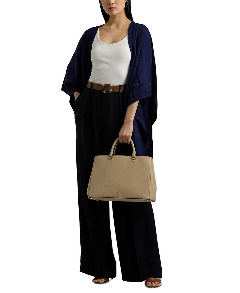 Lauren Ralph Crosshatch Leather Large Hanna Satchel