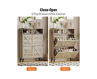 gaomon Shoe Cabinet Storage for Entryway, Hidde Large Capacity Freestanding Shoe Organizer with 2 Flip Drawers, Adjustable Shelf, Narrow Farmhouse Sho