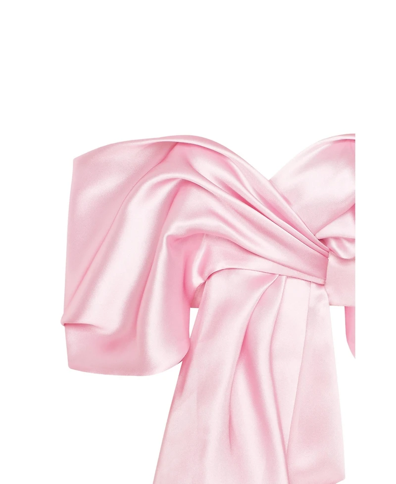 Milla Women's Pink Organza Off-Shoulder Blouse With Mergue Flounces