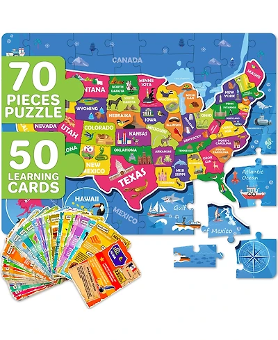 Quokka 70 Pcs Jigsaw Puzzles for Kids Ages 4-6 - 400+ Facts on 50 Flashcards
