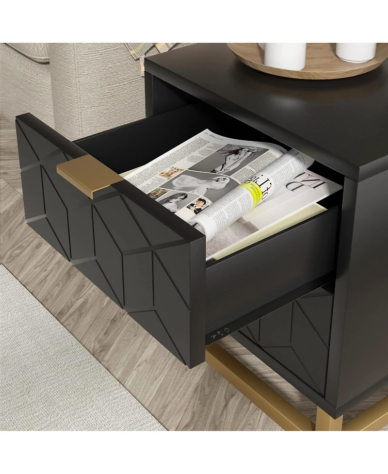 gaomon Black Nightstand, Modern 2 Drawer Dresser for Bedroom, Large End Side Table Bedside Table with 2 Drawers