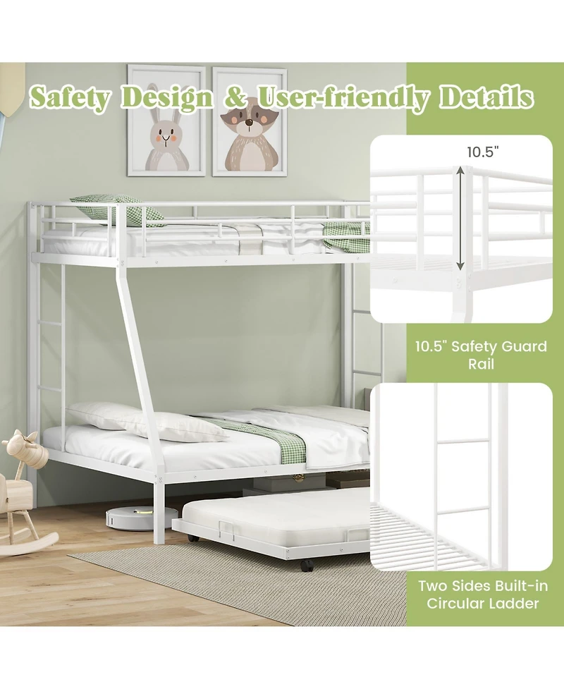 Sugift Twin Over Full Bunk Bed Frame with Trundle for Guest Room-White