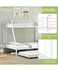 Sugift Twin Over Full Bunk Bed Frame with Trundle for Guest Room-White
