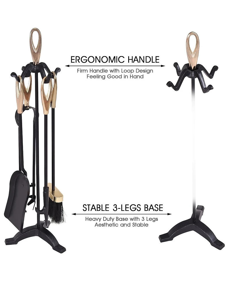 Sugift 5 Pieces Stylish Gold Iron Fireplace Tools Set