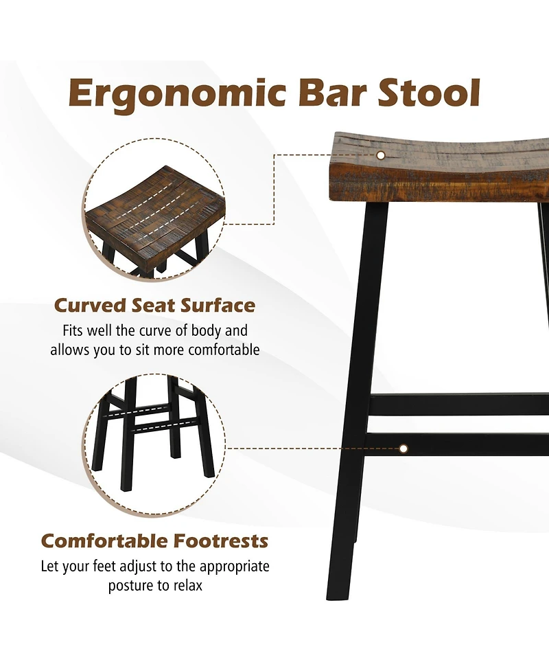 Sugift 29 Inch Solid Wood Saddle-Seat with Curved Seat Surface and Comfortable Footrests