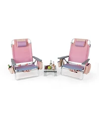 Sugift 2 Packs 5-Position Outdoor Folding Backpack Beach Table Chair Reclining Chair Set-Pink