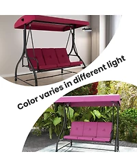 Sugift 3 Seat Outdoor Porch Swing with Adjustable Canopy-Wine