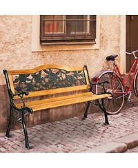 Sugift Garden Bench Chair Outdoor Wooden Loveseat with Iron Armrest