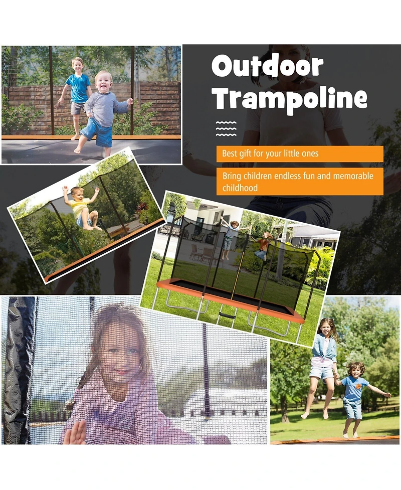 8 x 14 Feet Rectangular Recreational Trampoline with Safety Enclosure Net and Ladder-Orange