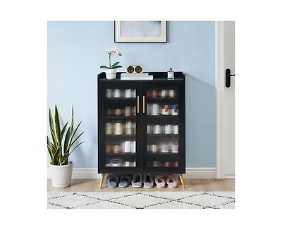 gaomon Shoe Cabinet with Glass Doors, 5-Tier Entryway Shoe Organizer Storage Rack with Large Storage and Adjustable Shelves for Hallway, Living Room,