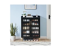 gaomon Shoe Cabinet with Glass Doors, 5-Tier Entryway Shoe Organizer Storage Rack with Large Storage and Adjustable Shelves for Hallway, Living Room,