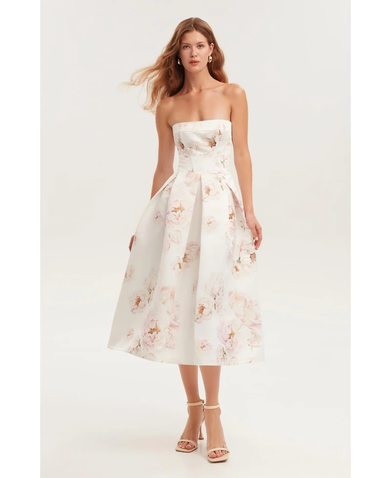 Milla Women's Strapless Midi Dress With A Flower Print