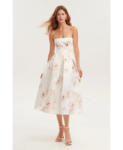 Milla Women's Strapless Midi Dress With A Flower Print