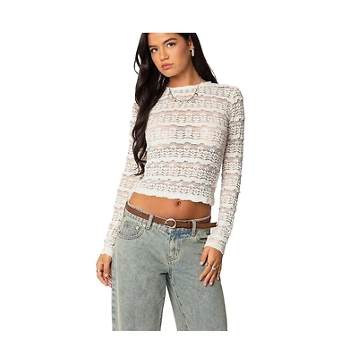 Edikted Womens Daisey Textured Sheer Lace Top