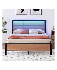 gaomon Rattan Bed Frame With Headboard And Footboard, Heavy Duty Metal Platform Storage, Easy Assembly, No Box Spring Needed, Mattress