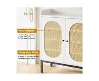 gaomon Shoe Cabinet with 3 Rattan Doors, Freestanding Shoe Storage Organizer with Adjustable Shelves, 7-Tier Shoe Storage Cabinet for Entryway, Hallwa