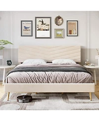 gaomon Full/Queen/King Upholstered Bed Frame, Velvet Frame Queen With Adjustable Headboard, Platform And Noise-Free, No
