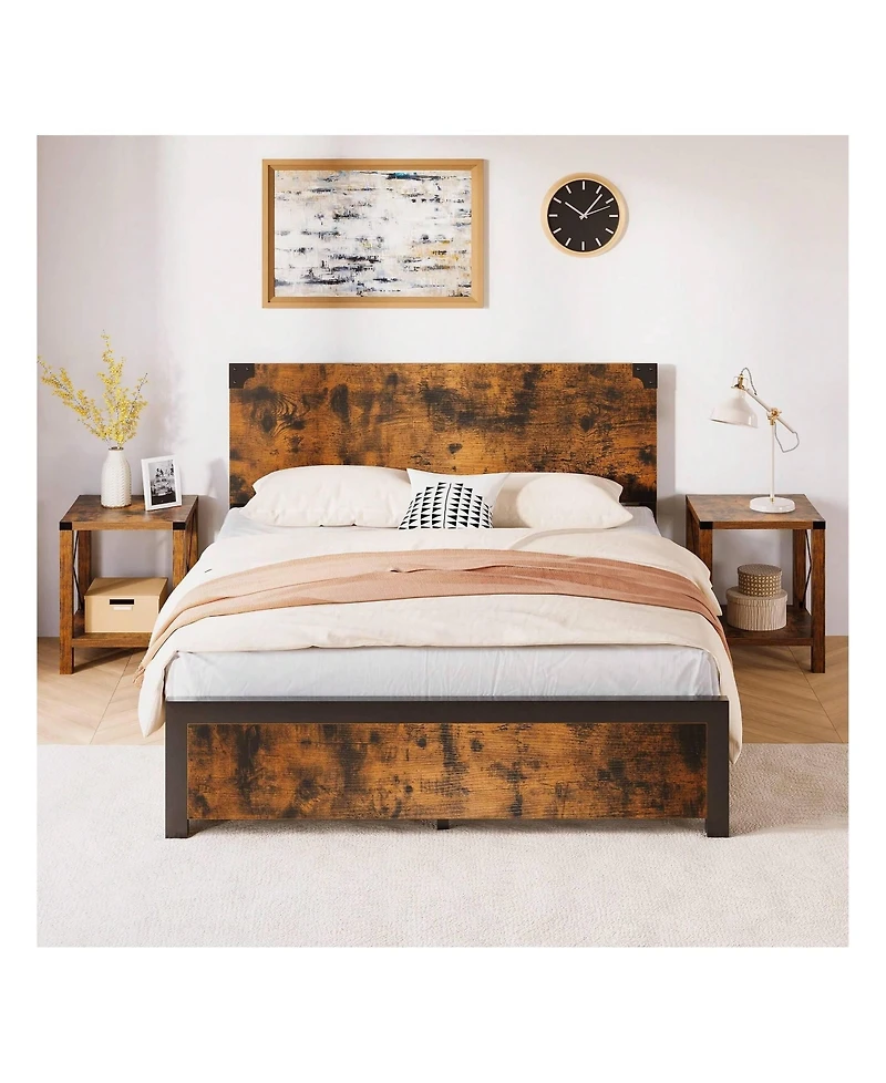 gaomon Full/Queen Bed Frame With 4 Drawers,Bed Frame With Storage, Full Metal Platform Bed Frame With Wood Headboard, Noise Free, No Box Spring Needed