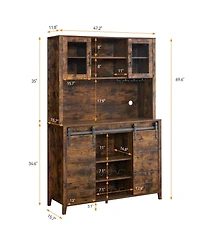 gaomon 70" Farmhouse Coffee Bar Wine Cabinet with Sliding Barn Doors and Storage