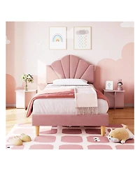 gaomon Twin Platform Bed Frame, Velvet Upholstered Platform Bed Frame With Height Adjustable Headboard, Strong Wood Slat Support, Solid And Stable, Ea