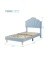 gaomon Twin Platform Bed Frame, Velvet Upholstered Frame With Height Adjustable Headboard, Strong Wood Slat Support, Solid And Stable, Ea