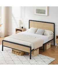 gaomon Bed Frame, Metal Bed Frame With Rattan Headboard And Footboard, Platform Bed Frame With Safe Rounded Corners, Under Bed Storage, Strong Metal S