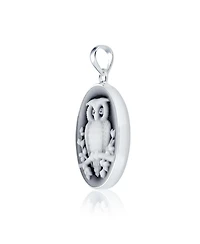 Bling Jewelry Carved Oval Branch Small Owl Synthetic Black Onyx Cameo Pendant Necklace Sterling Silver