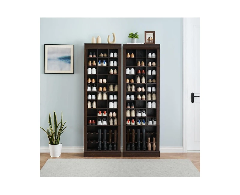 gaomon Shoe Storage Cabinet, Freestanding Tall Closet Shoe Organizer with Cubbies for 33 Pairs, Wooden Shoe Rack for Closet, Entryway, Living Room