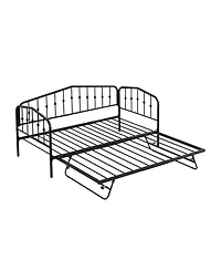 gaomon Twin Size Metal Daybed With Trundle,Sofa Bed Frame With Portable Folding Trundle For Kids Teens Adults, Steel Slat Support,Easy To Assemble & N