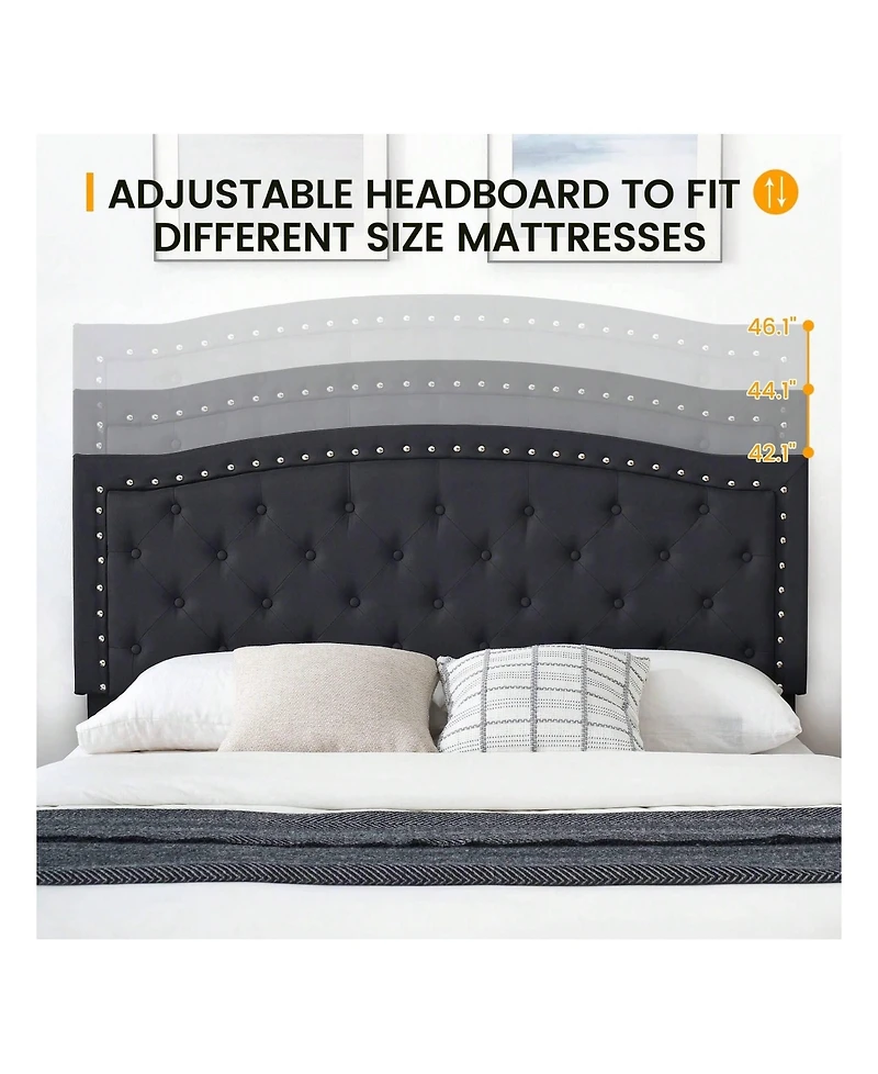 gaomon Upholstered Bed Frame With Height-Adjustable Headboard, Linen Platform Bed Frame Mattress Foundation